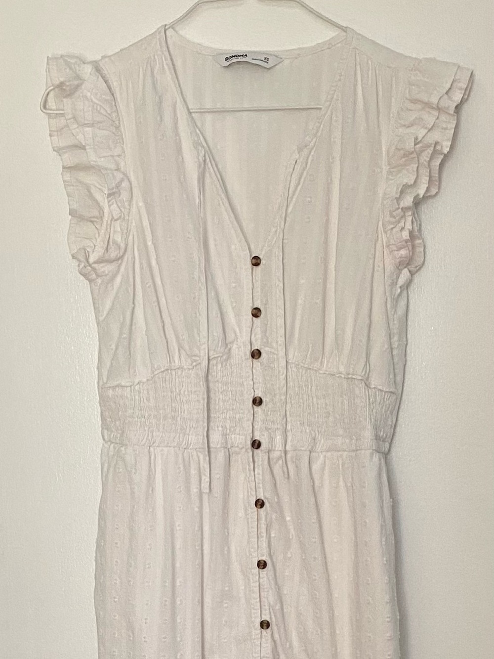 Sonoma White Button-Front Smocked Maxi Dress